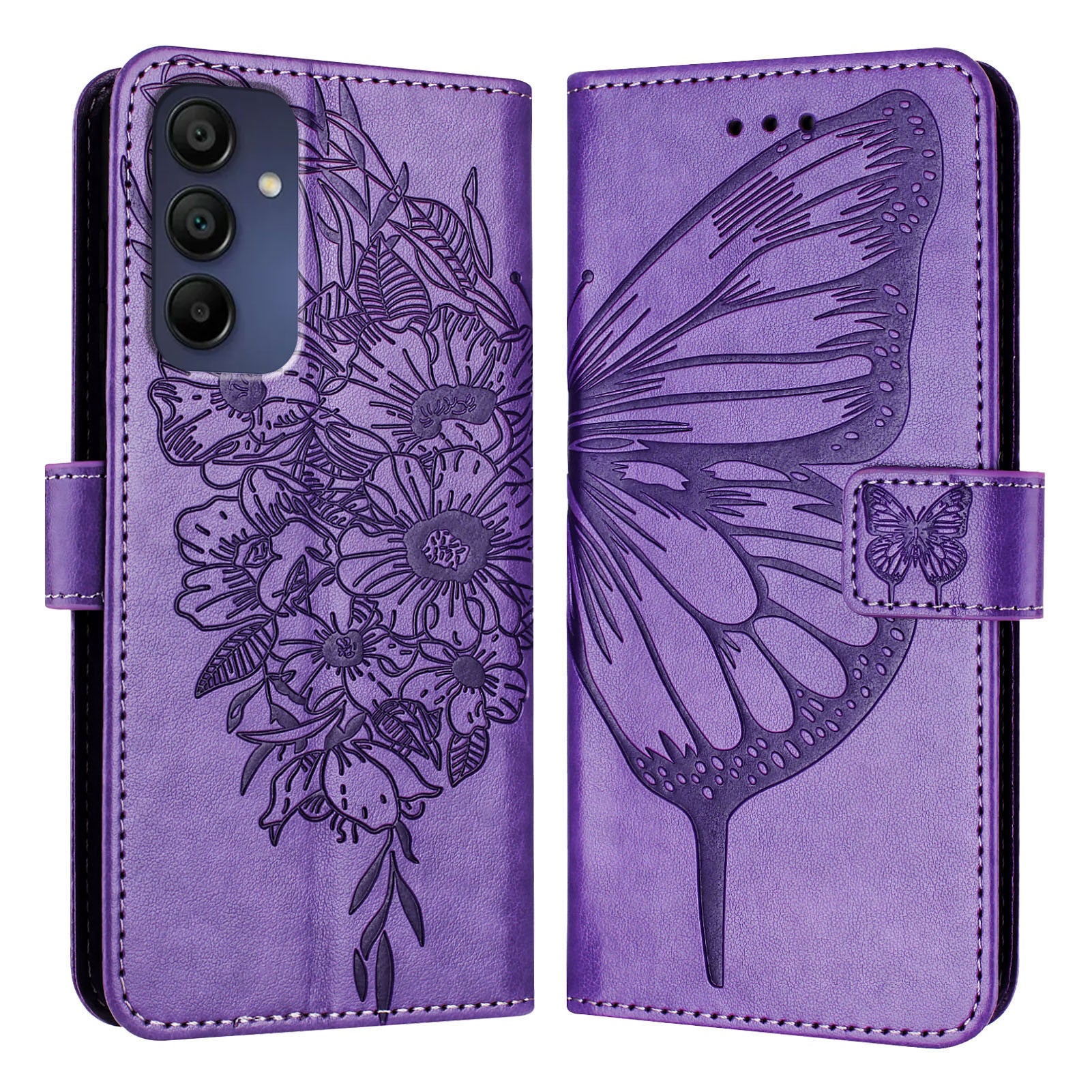For Samsung Galaxy A16 5G / A16 4G Case YB Imprinting Series-4 Butterfly Flower Flip Wallet Leather Phone Cover - Purple For Samsung Galaxy A16 5G / A16 4G Case YB Imprinting Series-4 Butterfly Flower Flip Wallet Leather Phone Cover - Purple